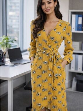 My Michelle Yellow Floral Midi Dress
